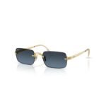 Ray-Ban × A$AP Rocky RB3928 54 001/S2 arista gold rimless sunglasses with blue gradient dark grey lenses, angled view