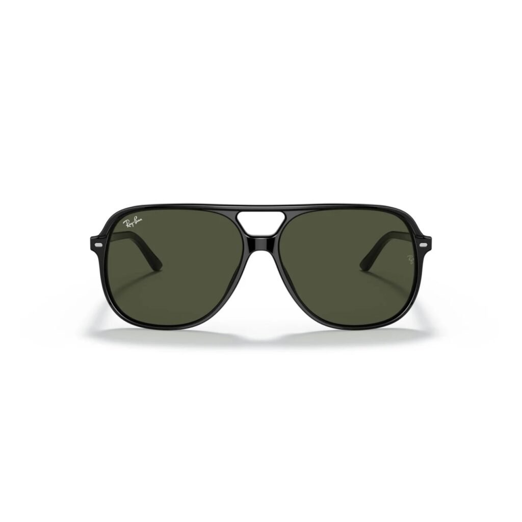Ray-Ban Bill RB2198 56 901/31 polished black sunglasses with G-15 green lenses, angled view