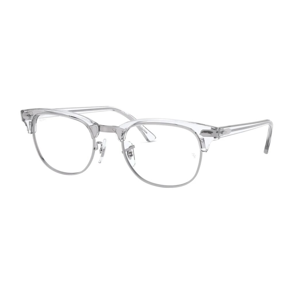 Ray-Ban Clubmaster Optics RX5154 51 2001 white transparent browline eyeglasses, angled view