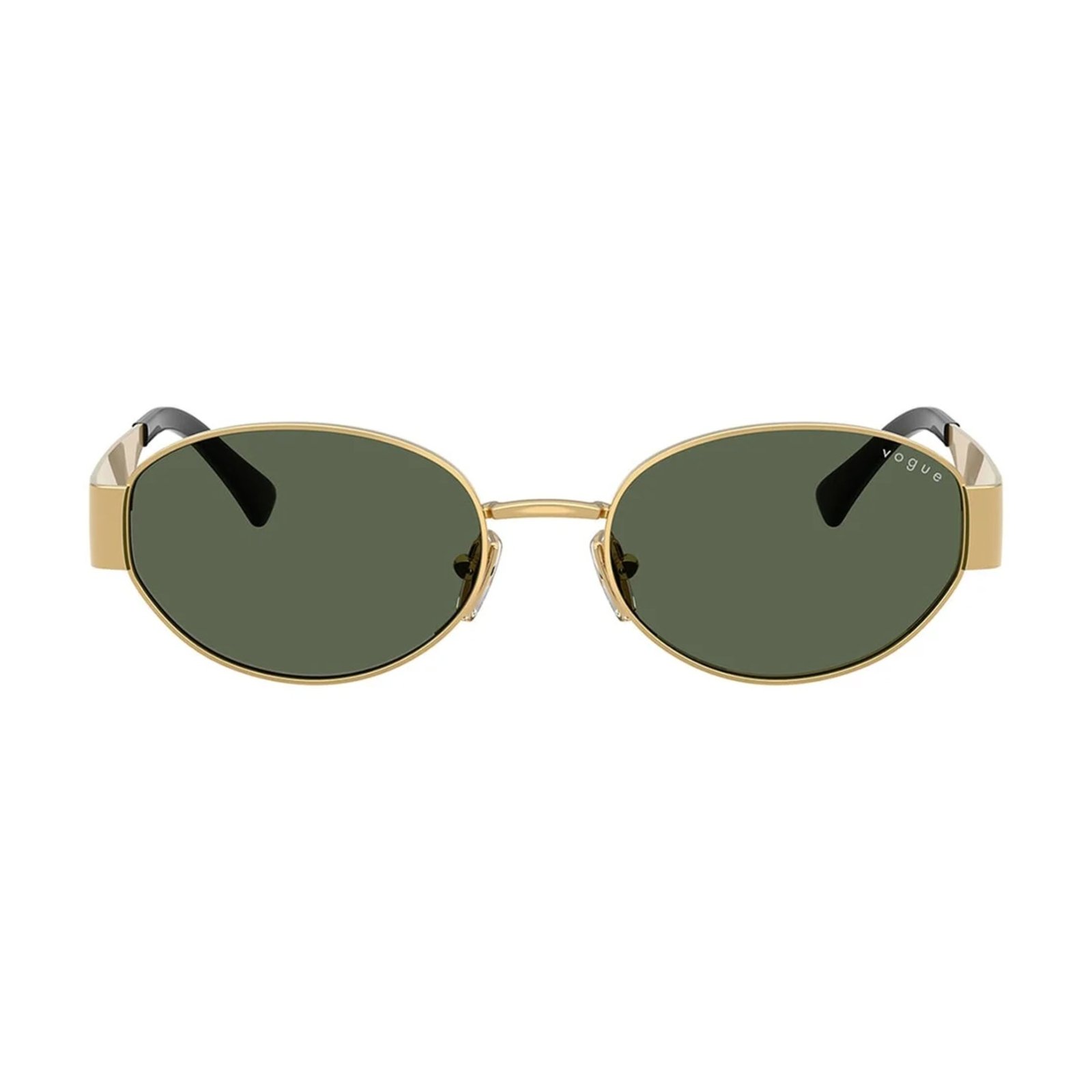 Vogue Eyewear VO4362S 54 280/71 Vogue Eyewear VO4362S 54 280/71 gold oval sunglasses with dark green lenses, angled view