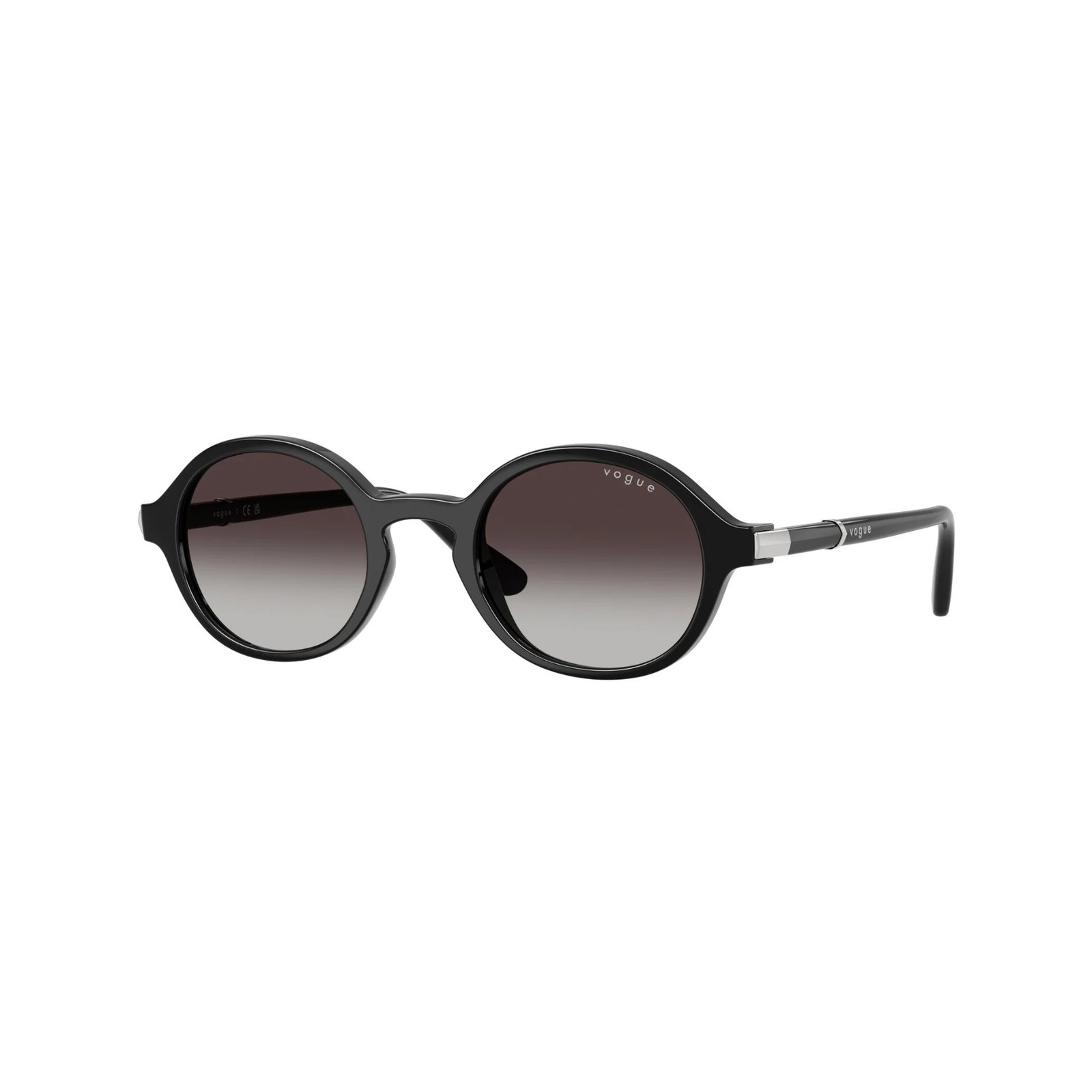 Vogue Eyewear VO5692S 46 W44/8G Vogue Eyewear VO5692S 46 W44/8G black round sunglasses with grey gradient lenses, angled view